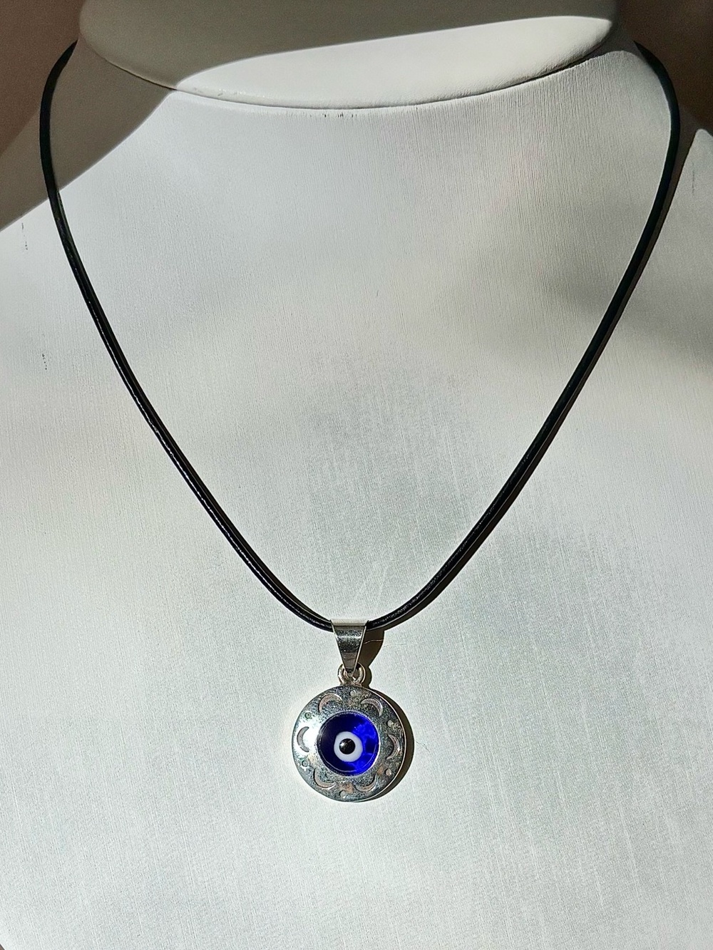 925 Glass Evil Eye Pendant 90s Leather Cord Necklace